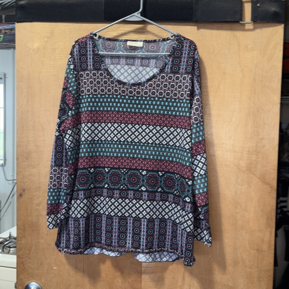 Bobbie Brooks Ladies Multicolored Pattern Tunic Plus 3X Boho Long Sleeve